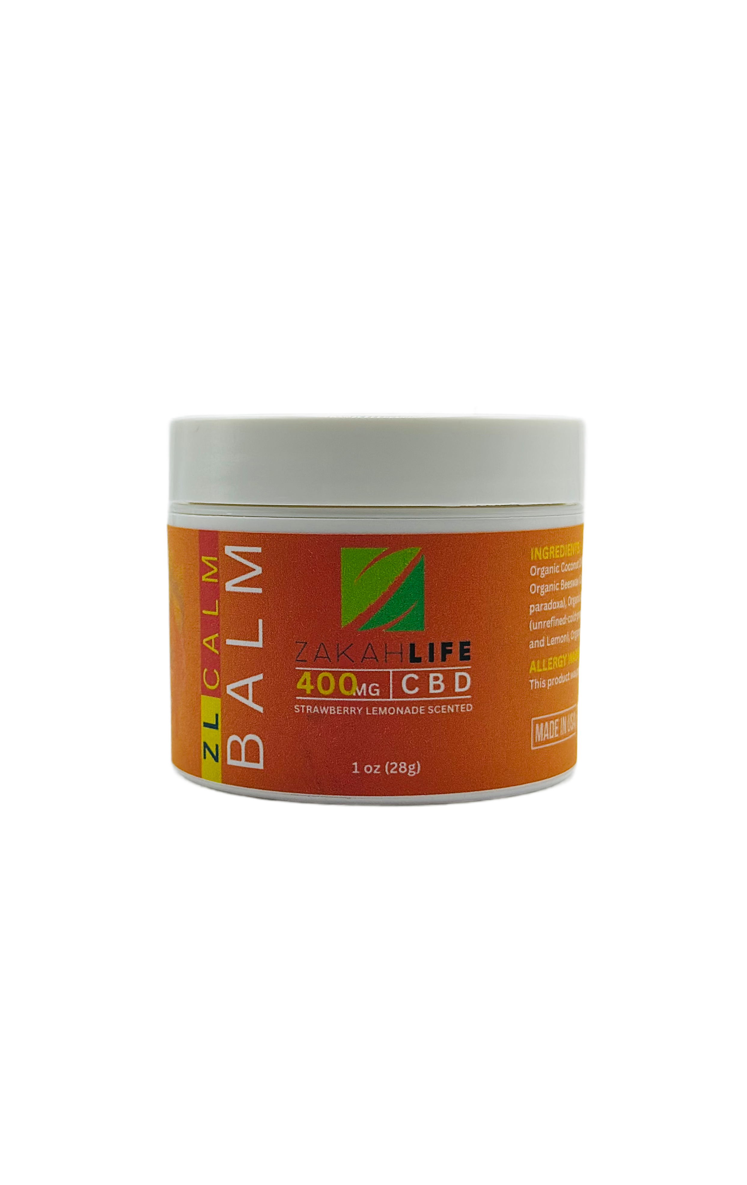 ZL Calm Balm CBD topical balm 400mg strawberry lemonade scent for kids growing pains by Zakah Life