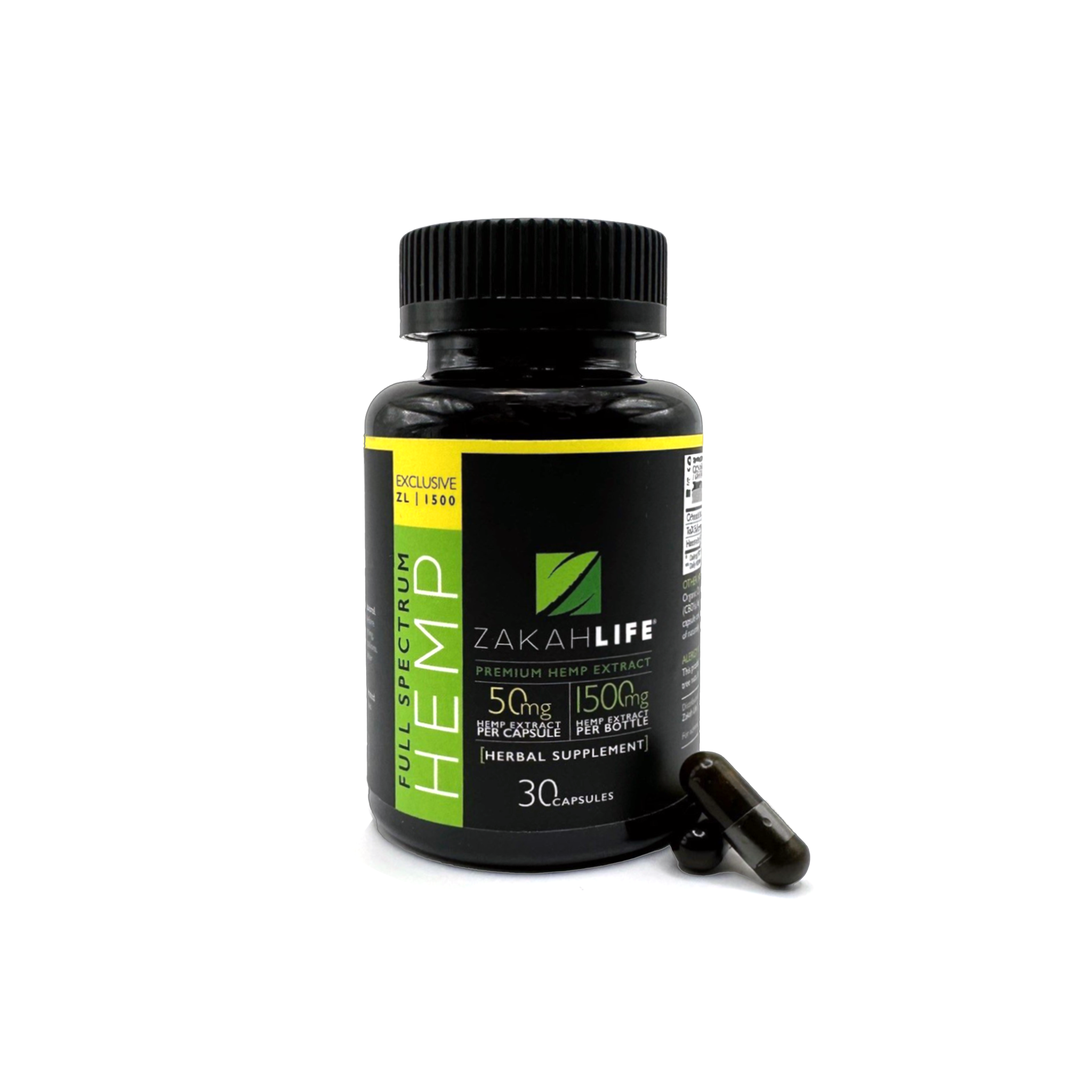 ZL Exclusive CBD capsules 50mg high potency full spectrum relief by Zakah Life