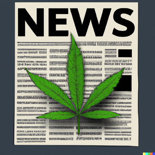 A Hemp leaf on a news paper for breaking news full-spectrum CBD