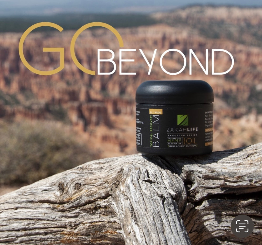Go beyond photo of CBD salve, cream, balm and topical with a beautiful Arizona background 